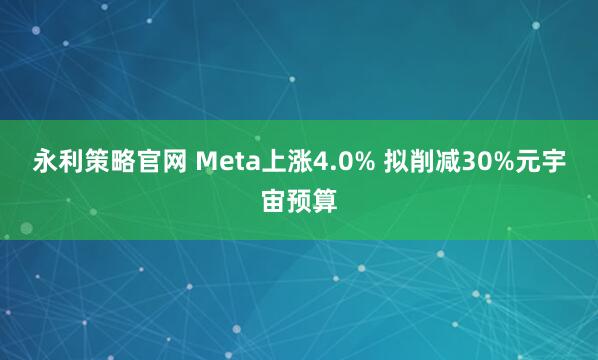 永利策略官网 Meta上涨4.0% 拟削减30%元宇宙预算